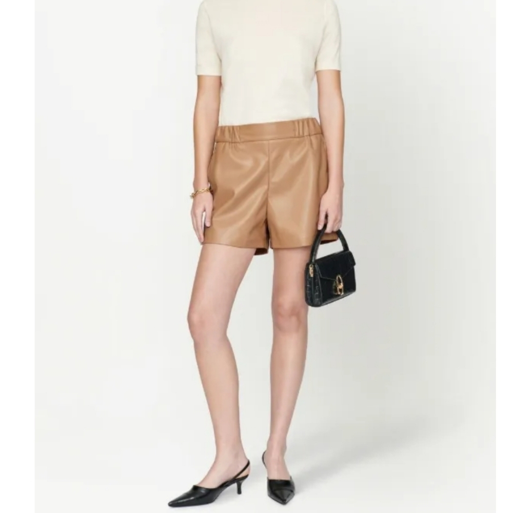 Anine Bing High Waist Shorts in Tan - Picture 3 of 11